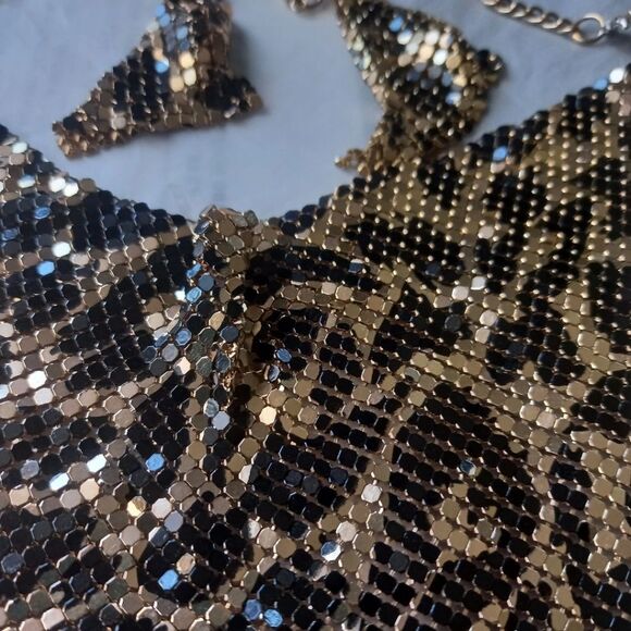 NWOT Chainmaile Bib Necklace with Matching Earrings - Gold Cheetah - Picture 2 of 4